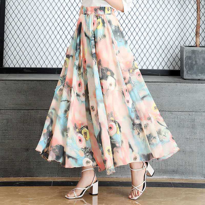 Wholesale Drooping chiffon skirt, sweet style printed skirt, spring and ...