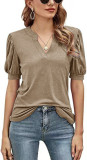 T-shirt ample à manches bouffantes de couleur unie pour femmes