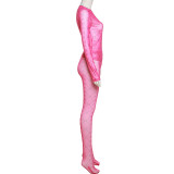 Été femmes Sexy maille transparent imprimé à manches longues haut taille haute pantalon costume femmes