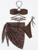 drawstring Lace-Up skirt mesh Three-Piece swimsuit bikini