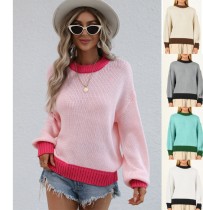 Herbst und Winter Frauen lose Kontrastfarbe Langarm-Pullover
