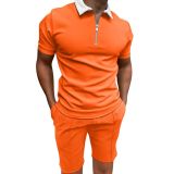Men's Short Sleeve Printed Zip Turndown Collar polo T-shirt