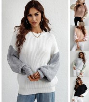 Suéter suelto a rayas de manga larga con cuello redondo para mujer de talla grande Otoño/Invierno