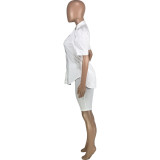 Chemise ample plissée décontractée de couleur unie pour femmes + ensemble deux pièces de shorts