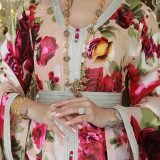 Women Muslim Pink Floral Print Belt Dress