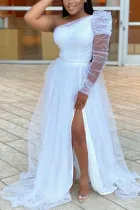 Plus Size Women One Shoulder Mesh Slit Dress