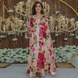 Robe de ceinture à imprimé floral rose pour femmes musulmanes