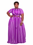 Plus Size Women Striped Print Top + Dress Two-Piece Set