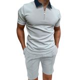 Men's Short Sleeve Printed Zip Turndown Collar polo T-shirt