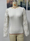 Women Chain Link Cutout Long Sleeve Round Neck Sweater