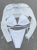 Maillot de bain sexy trois pièces à manches longues avec protection solaire Maillot de bain bikini en maille