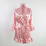 Temptation Sexy Pajamas Simulation Silk Ruffle Sleeve Cardigan Robe Nightgown