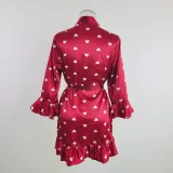 Temptation Sexy Pajamas Simulation Silk Ruffle Sleeve Cardigan Robe Nightgown