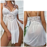 Erotic Lingerie Sexy Mesh See-Through Pajamas Lace Embroidered Straps Nightdress Women'S Loungewear