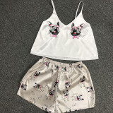 Sexy Satin Camisole Short Pyjama Costume Femme Simulation Soie V-Neck Strap Summer Homewear