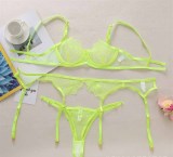 Lingerie Bikini d'été trois pièces tentation exotique ensemble de Lingerie Bikini en maille brodée transparente