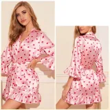 Temptation Sexy Pajamas Simulation Silk Ruffle Sleeve Cardigan Robe Nightgown