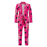 Vêtements pour femmes Floral Polka Dot Print Blazer Suit Professional Women Workwear Suit