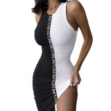 Summer Ribbed Contrast Love Band Tank Dress Slim Fit Robe moulante sexy Vêtements pour femmes