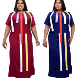 Automne/hiver musulman africain grande taille vêtements pour femmes contraste Patchwork manches courtes robe Maxi ample