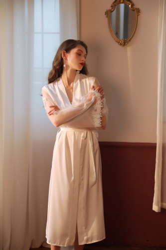 Lace Extended Wedding Dressing Robe Dames Zomer Sexy Nachtjapon Geborduurde Pyjama