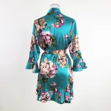 Temptation Sexy Pajamas Simulation Silk Ruffle Sleeve Cardigan Robe Nightgown