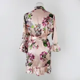 Temptation Sexy Pajamas Simulation Silk Ruffle Sleeve Cardigan Robe Nightgown