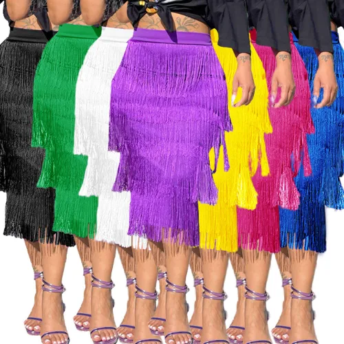 Summer women's dress fringed fashion flowy skirt midi skirt