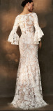 Summer Women's Wedding White Lace Round Neck Long Sleeve Evening Dress