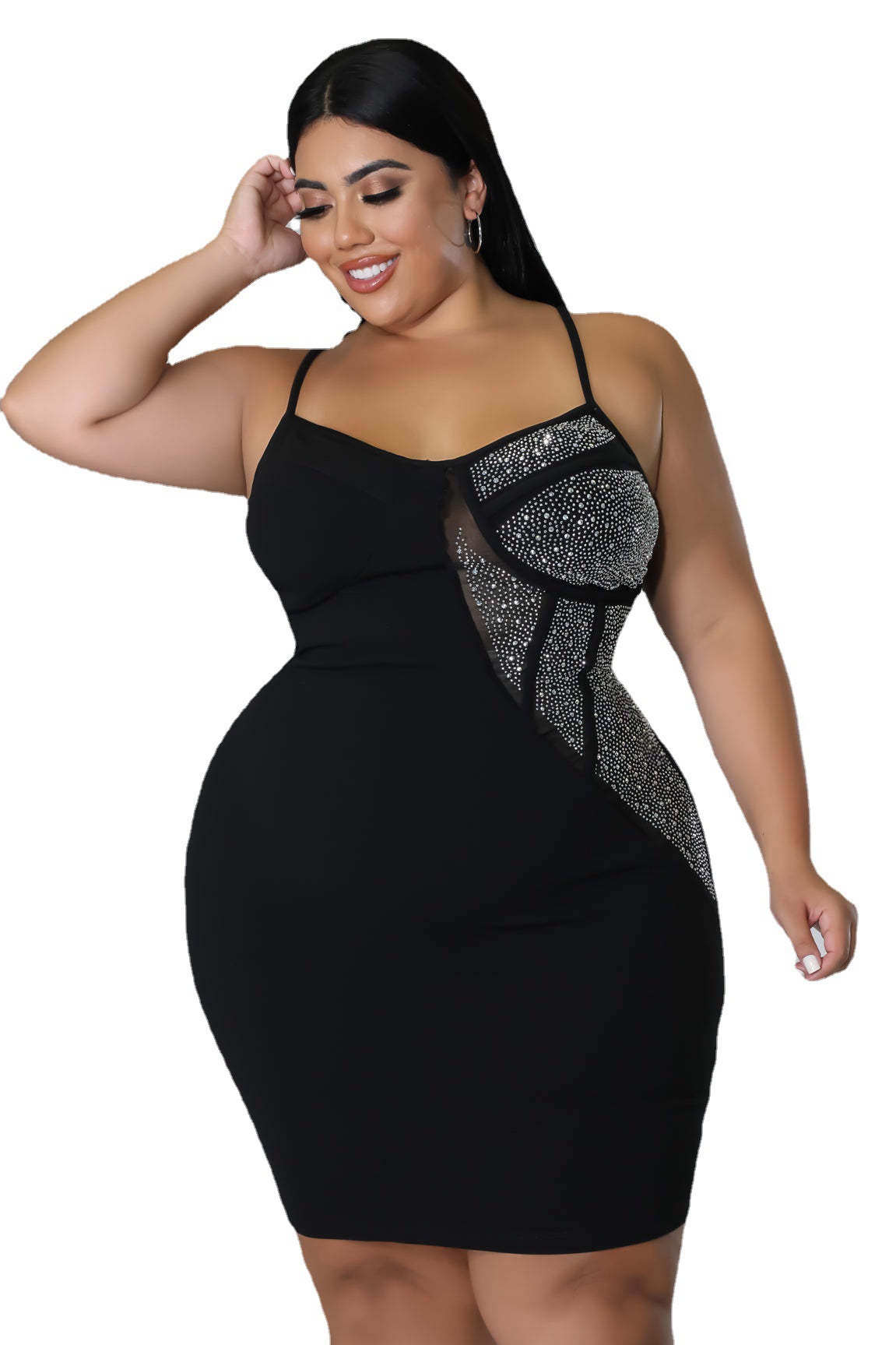 Plus Size Short Sleeveless Hand-beaded Trapeze Dress Candied