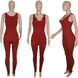 Women's Simple American Sports Vest Jumpsuit Summer Solid Color knitting Ribbed Trousers Women