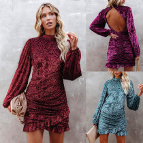 Herbst- und Winterkleid im europäischen Stil, Velvet Chic, unregelmäßiges, gekräuseltes Modekleid