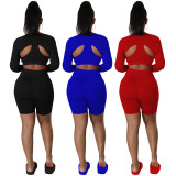 Gilet de sport de couleur unie pour femmes, manches longues, short costume ensemble 3 pièces