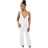 Women's Fashion Sexy Sling Back Invisible Zipper Wide Leg Jumpsuit (with Belt)