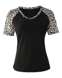 T-shirt d'été patchwork léopard pour femme