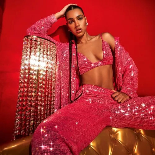 Women Solid Color Sequin Fashion Shirts Underwear Pants Set
