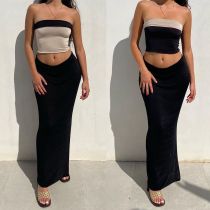 Summer Women sexy crop top + slit Dress