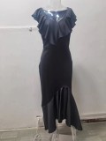 Women Elegant V-Neck Ruffle Irregular Maxi Dress