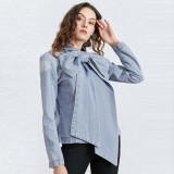 Fall Winter Bow Cropped Long Sleeve Denim Jacket Plus Size Women Clothing Top