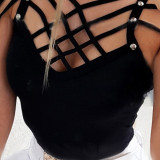 Women Clothing Summer Cross Cutout Short Sleeve Sexy Top