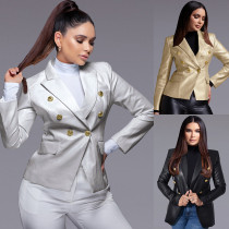 Sonbahar Ve Kış Kadın Giyim Şık Blazer Kısa Yakışıklı Suni Deri Ceket