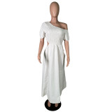 Women Clothing Casual Short Sleeve High Low Shoulder Cutout Swing Casual Dress