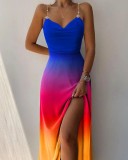 Summer Fashion Women Clothing  Print Strap Long Maxi Dress