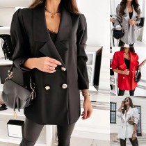 Herbst/Winter Lässige Damenbekleidung Zweireiher Solid Blazer Langarm Jacke