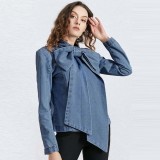 Fall Winter Bow Cropped Long Sleeve Denim Jacket Plus Size Women Clothing Top