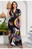 Bohemian Print V-Ausschnitt Plus Size Holidays Beach Dress Lässiges langes Kleid