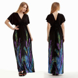 Bohemian Print V-Ausschnitt Plus Size Holidays Beach Dress Lässiges langes Kleid