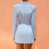 Dress Women'S Solid Long Sleeve Cutout Turndown Collar Long Sleeve Blazer Dress