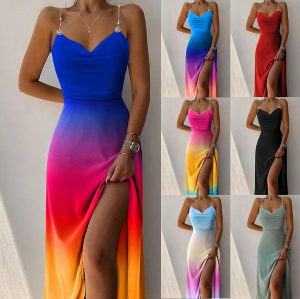 Summer Fashion Women Clothing  Print Strap Long Maxi Dress