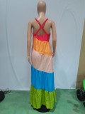 Vestido solto feminino primavera verão sem mangas costas coloridas colorblock